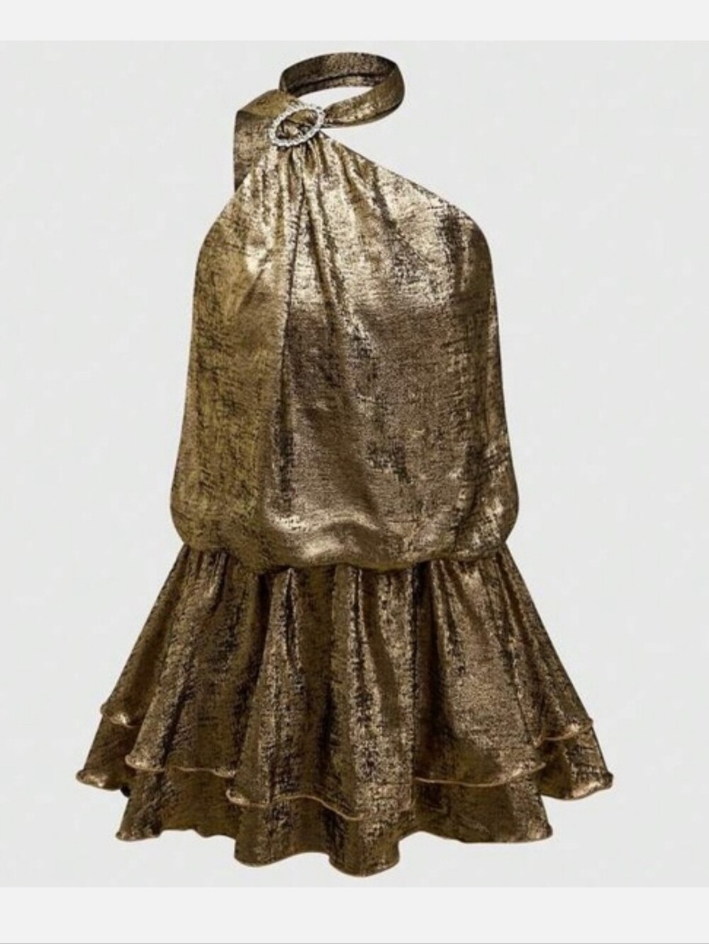 NWT- ROMWE - Metallic Gold Asvmmetric Neck Tie Mini Dress